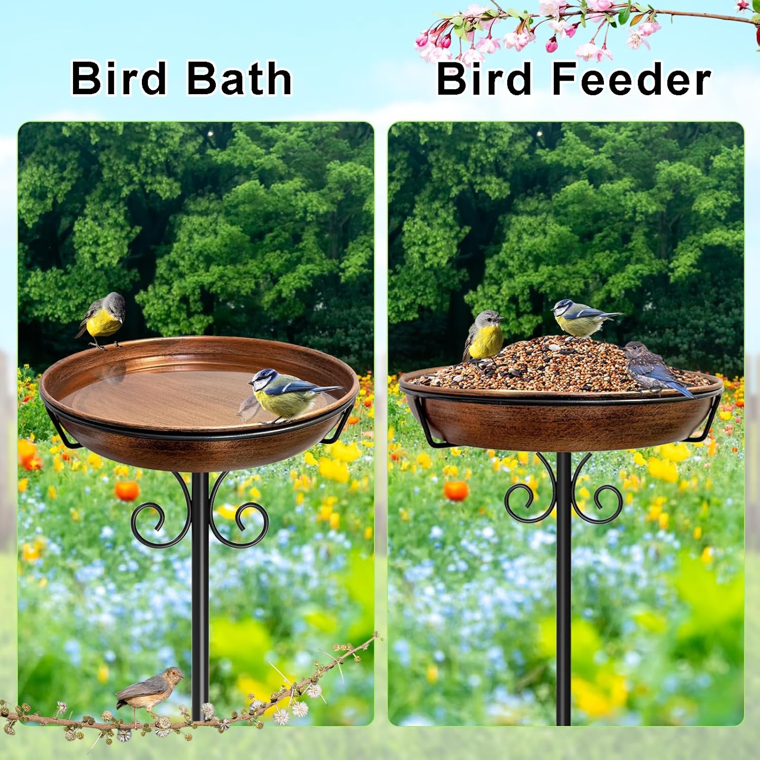 38In Freestanding Bird Bath for Outside, Detachable Birdbaths with Met