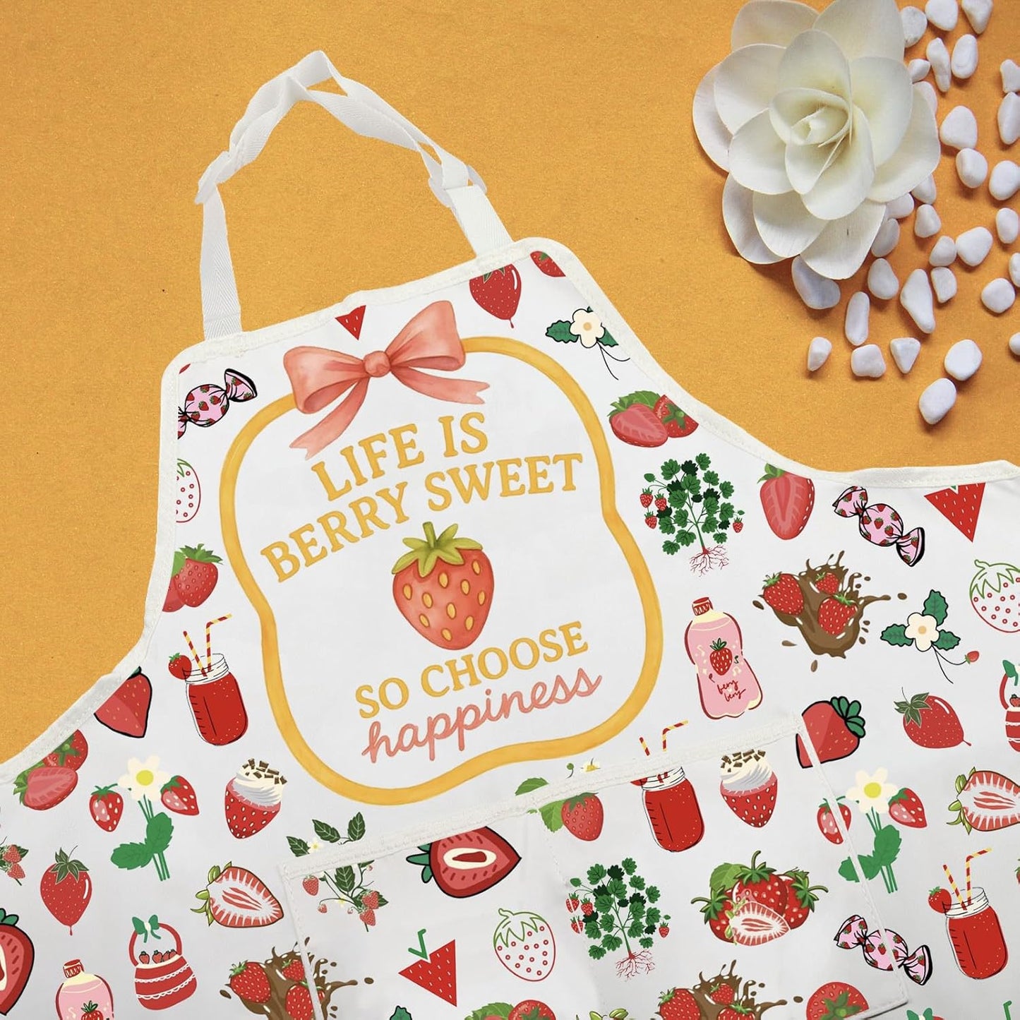 WCGXKO Life Is Berry Sweet So Choose Happiness Strawberry Summer Kitchen Apron Fruit Positive Gift Mental Health Matters Gift