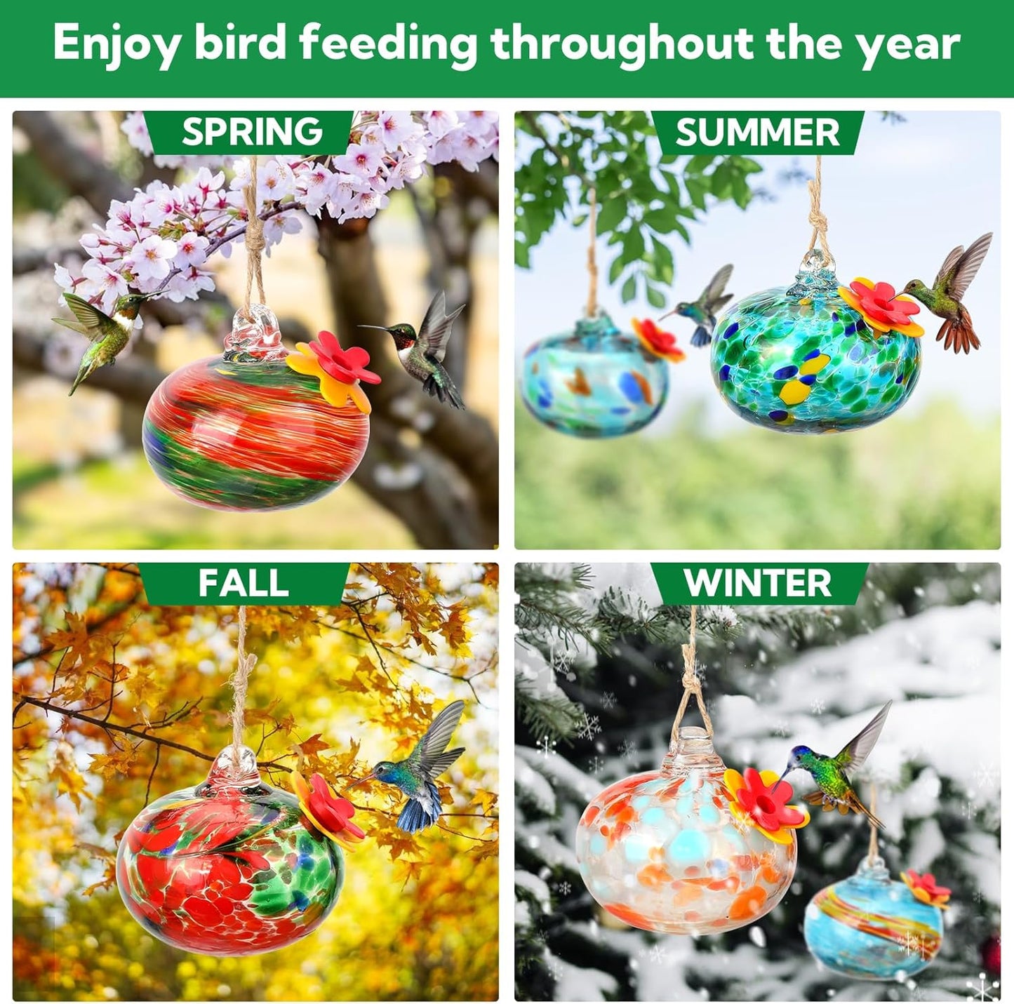 6PCS Hummingbird Feeders for Outdoors - Glass Leak Proof Bird Feeders for Garden & Backyard Decor, Multicolor, for Women & Moms