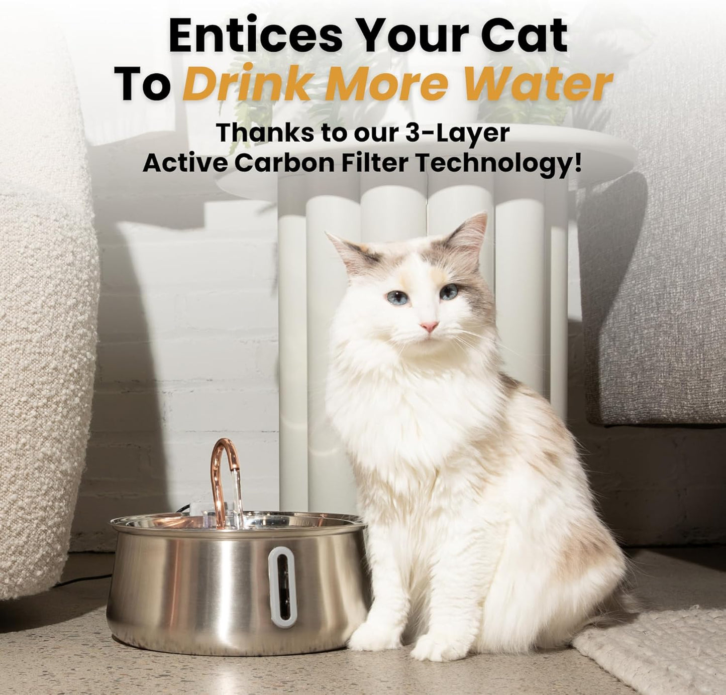 Stainless Steel Cat Water Fountain Automatic Drinking Fountain, Quiet 