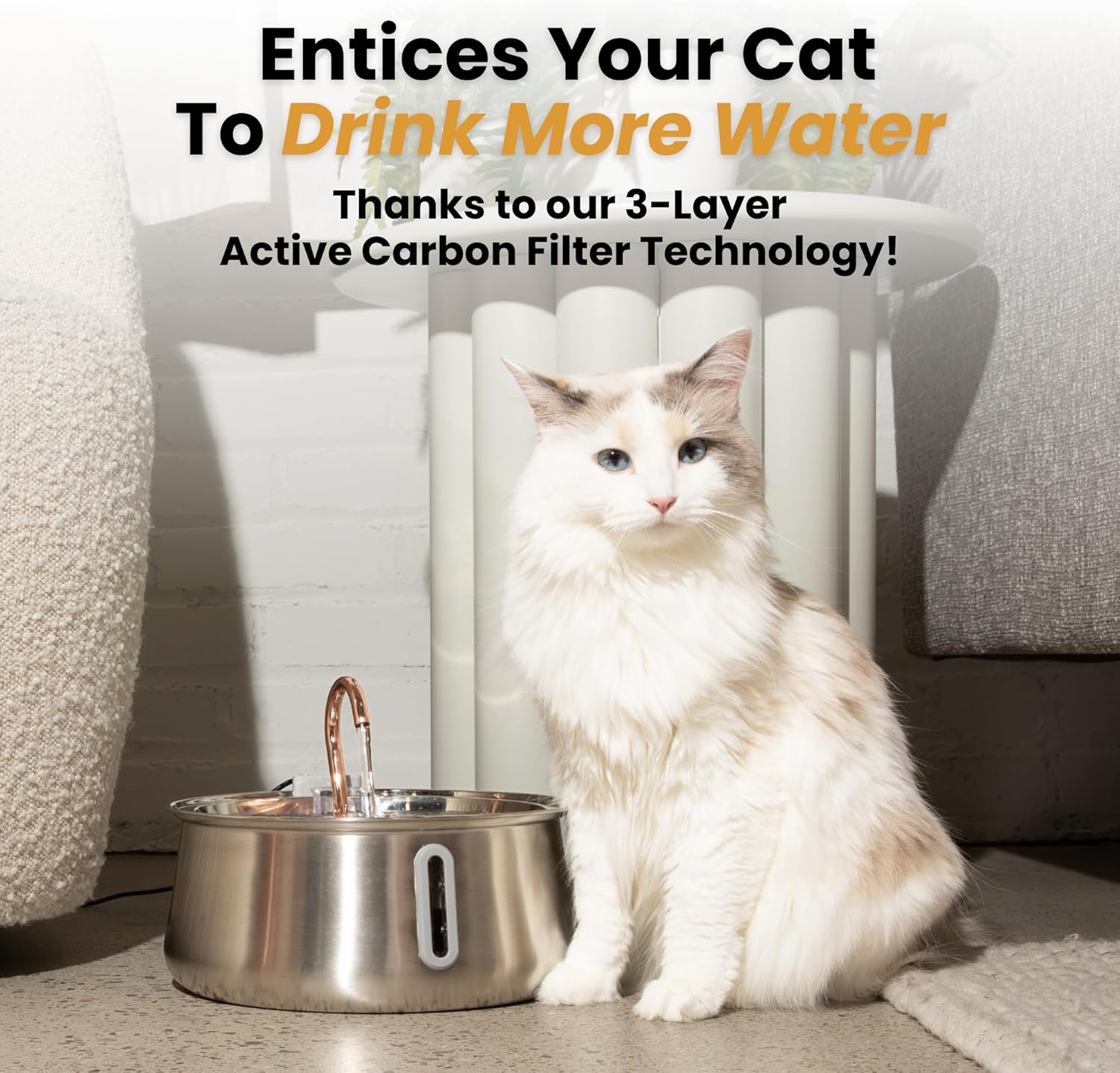 Stainless Steel Cat Water Fountain Automatic Drinking Fountain, Quiet 