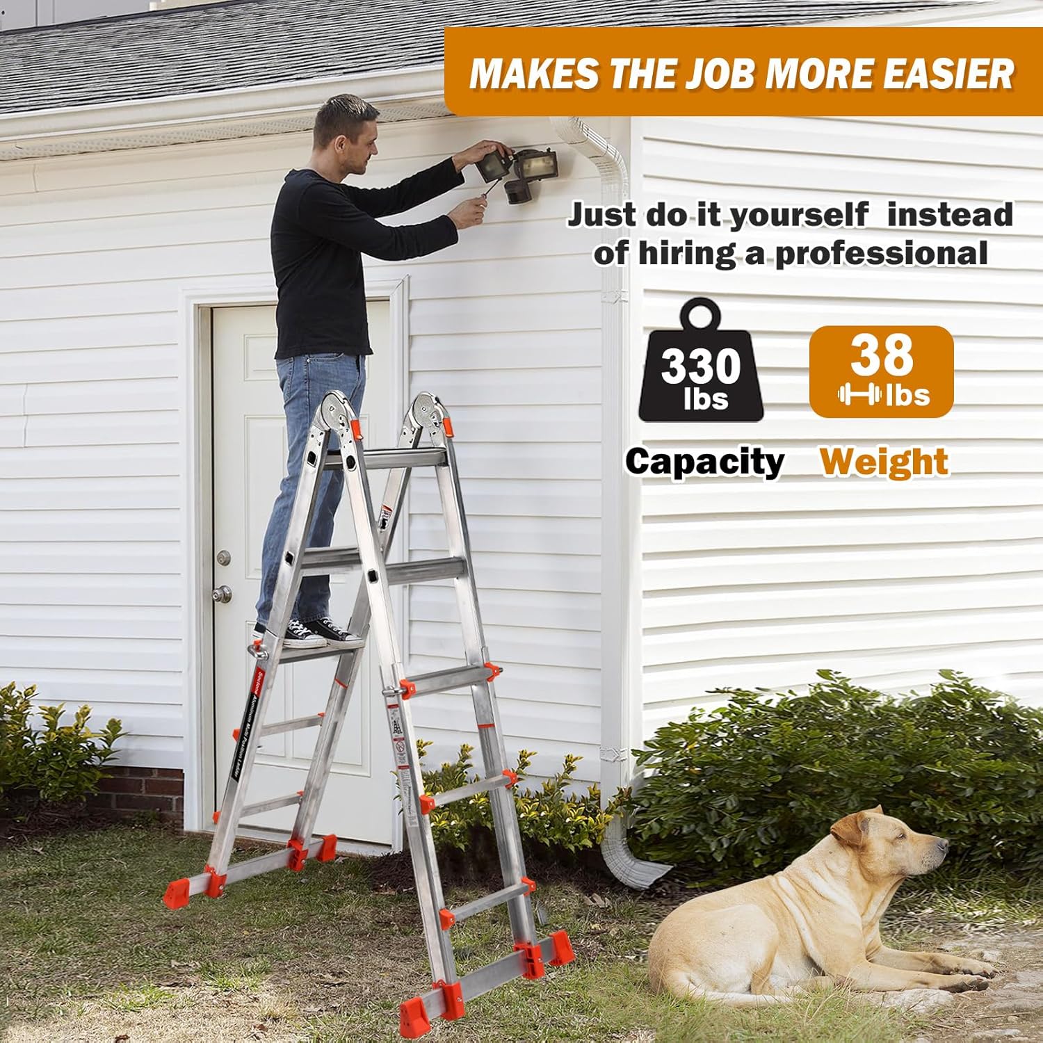 Soctone Ladder, A Frame Extension Ladder, Multi Position with Stabiliz