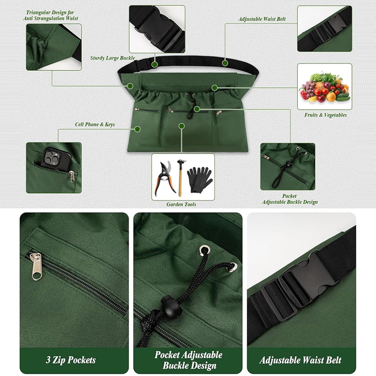 Adjustable Gardening Apron with Spacious Tool Pocket for Easy Harvesti