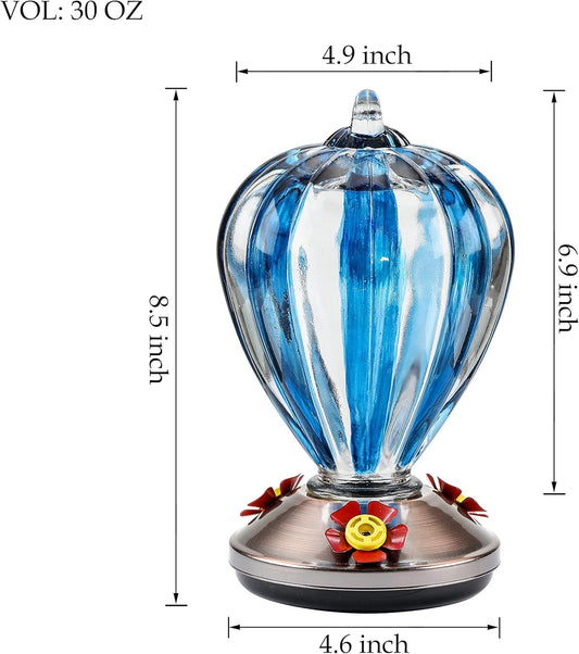 Unique 30oz Glass Hanging Hummingbird Bird Feeder for Wild Birds - Garden Decoration Gift, Easy to Install Clean Refill, Includes Hook