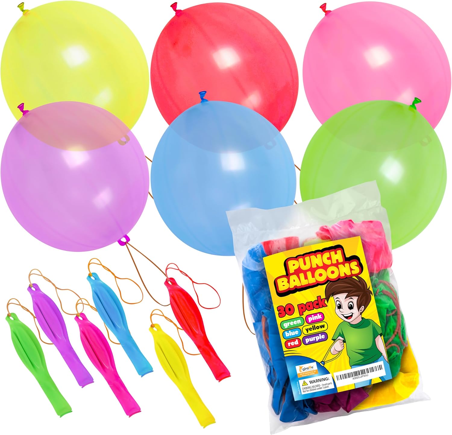 Giraffe 30 Pack Punch Balloons Bulk Fun Party Favors for Kids - 18 Inc