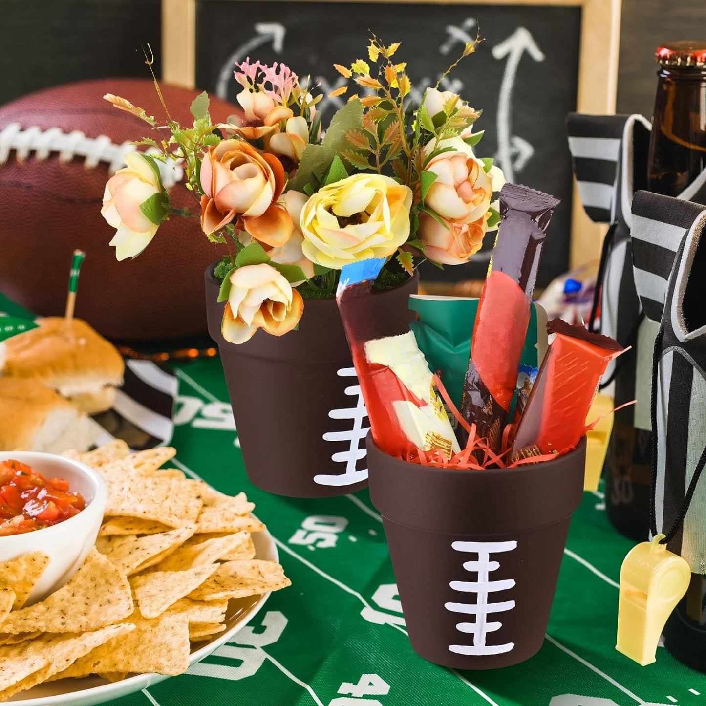 9 Pcs Football Table Centerpiece Football Vases Decor 4 Inch Rugby Flower Vases Planter Pot Rugby Terracotta Clay Pots for Sport Birthday Home Party Supplies