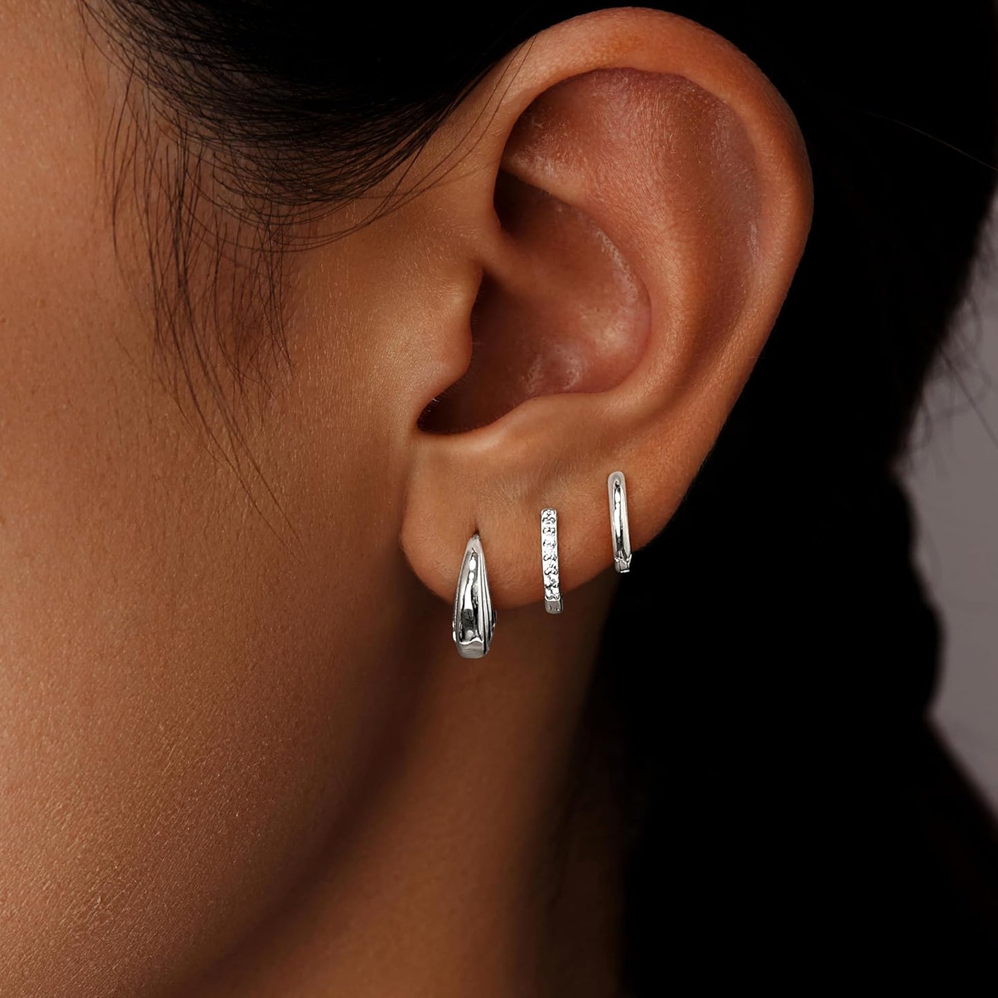 Small Sterling Silver Huggie Hoop Earrings Set for Women, Hypoallergen