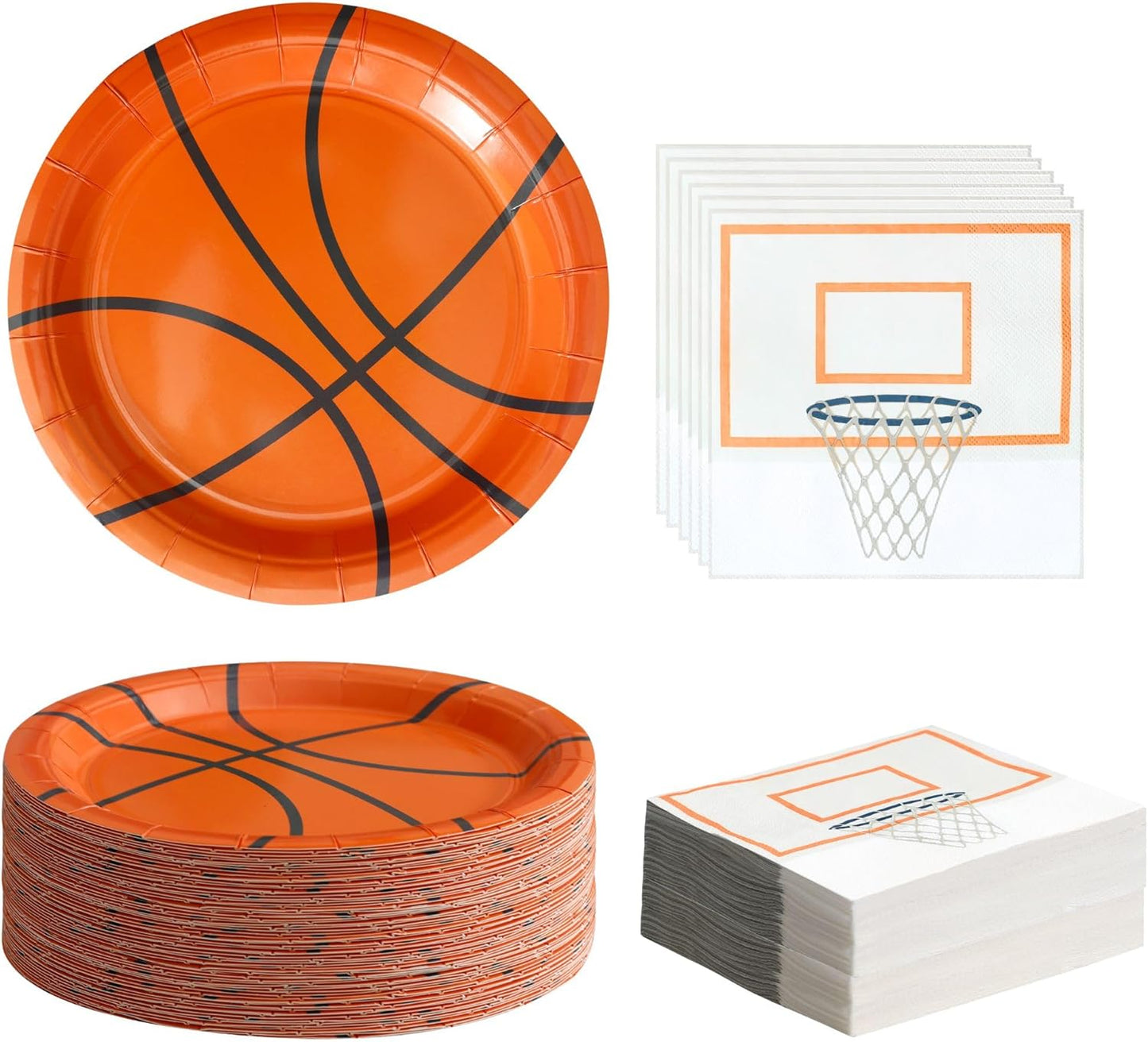 Winoo Design 48PCS Basketball Plates and Napkins Party Supplies - 24 PK - 9 Inch Basketball Paper Plates 6.5 Inch Paper Napkins Basketball Birthday Party Decorations Decor