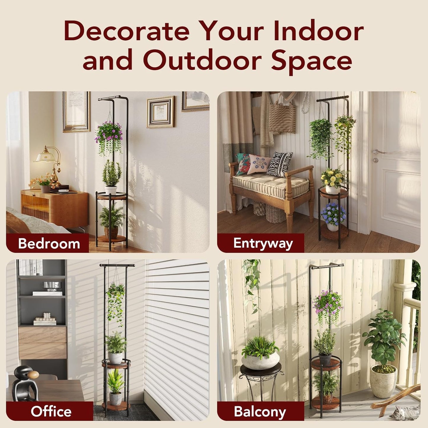 Plant Stand Indoor Outdoor - Heavy Duty Metal 2-tier Hanging Plant Hol