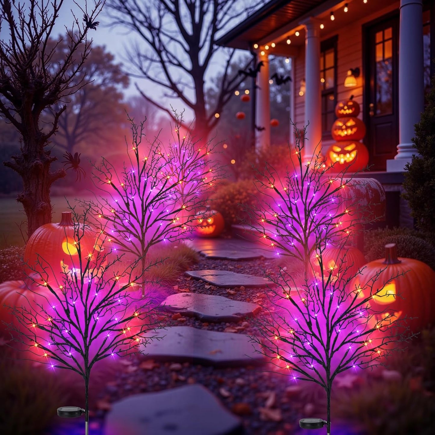 Halloween Solar Pathway Lights 2PCS, Halloween Outdoor Decorations, Artificial Tree Waterproof LED Lights for Lawn Yard Garden Driveway Porch Walkway, Auto On/Off