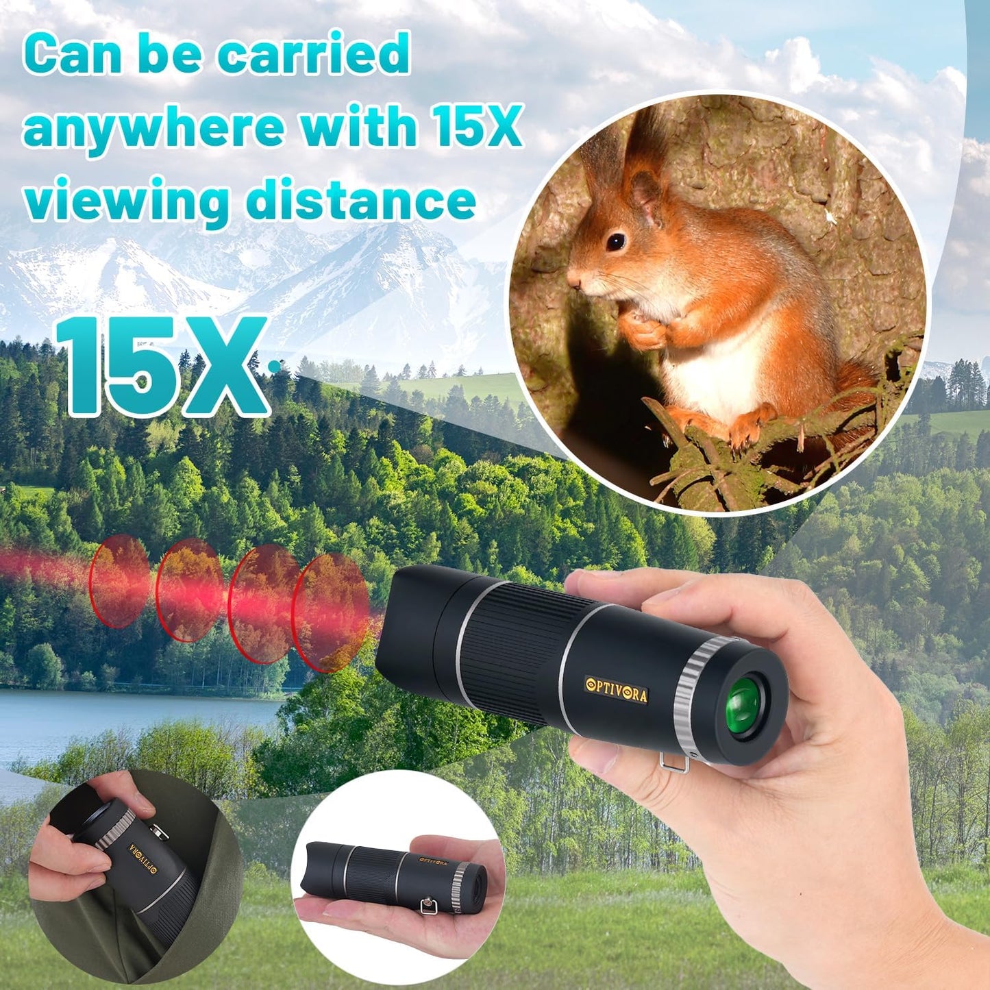15×32 Mini Telescope for Adults High Powered,Compact Size,Ideal for Use as a Small Monocular for Bird Watching,Pocket Telescope Adults for Outdoor Activities to Use,with Smartphone Adapter
