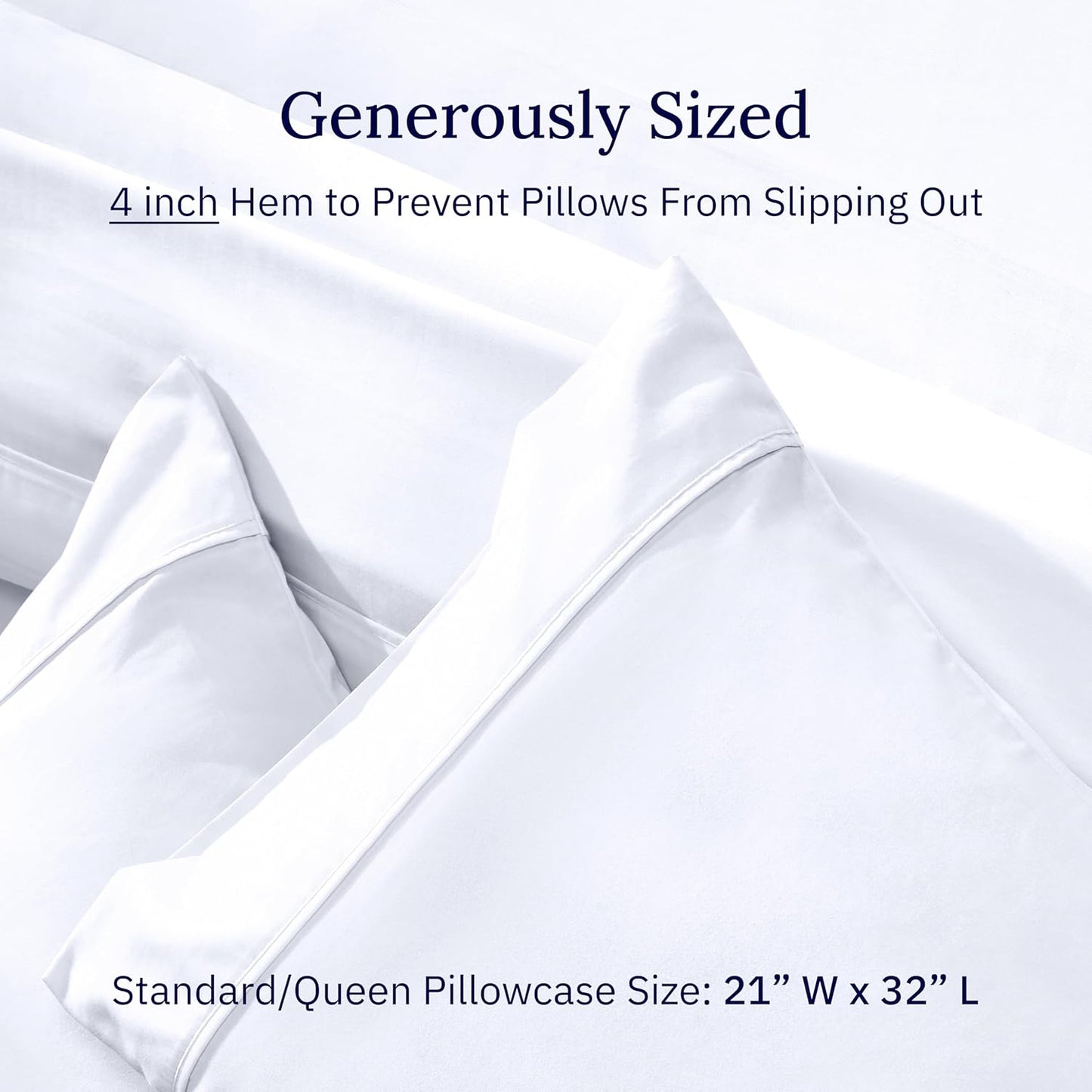 California Design Den Standard Queen Size Pillowcase Set - 400 Thread Count, 100% Cotton Sateen, Set of 2 Pillow Covers, Soft and Breathable - Bright White