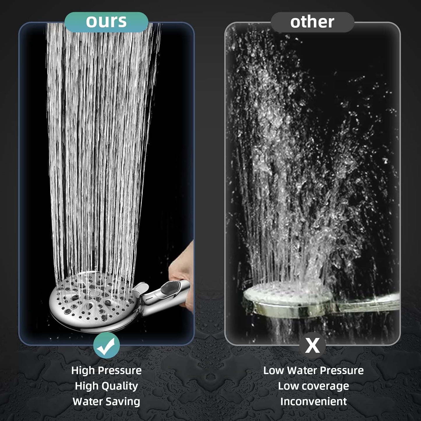 Cobbe High Pressure Shower Head with Built-in Pause Button, 9-Function Detachable Showerhead with Handheld Brass Swivel Bracket & Stainless Steel Hose, Water Saving 1-Click Stop, Chrome
