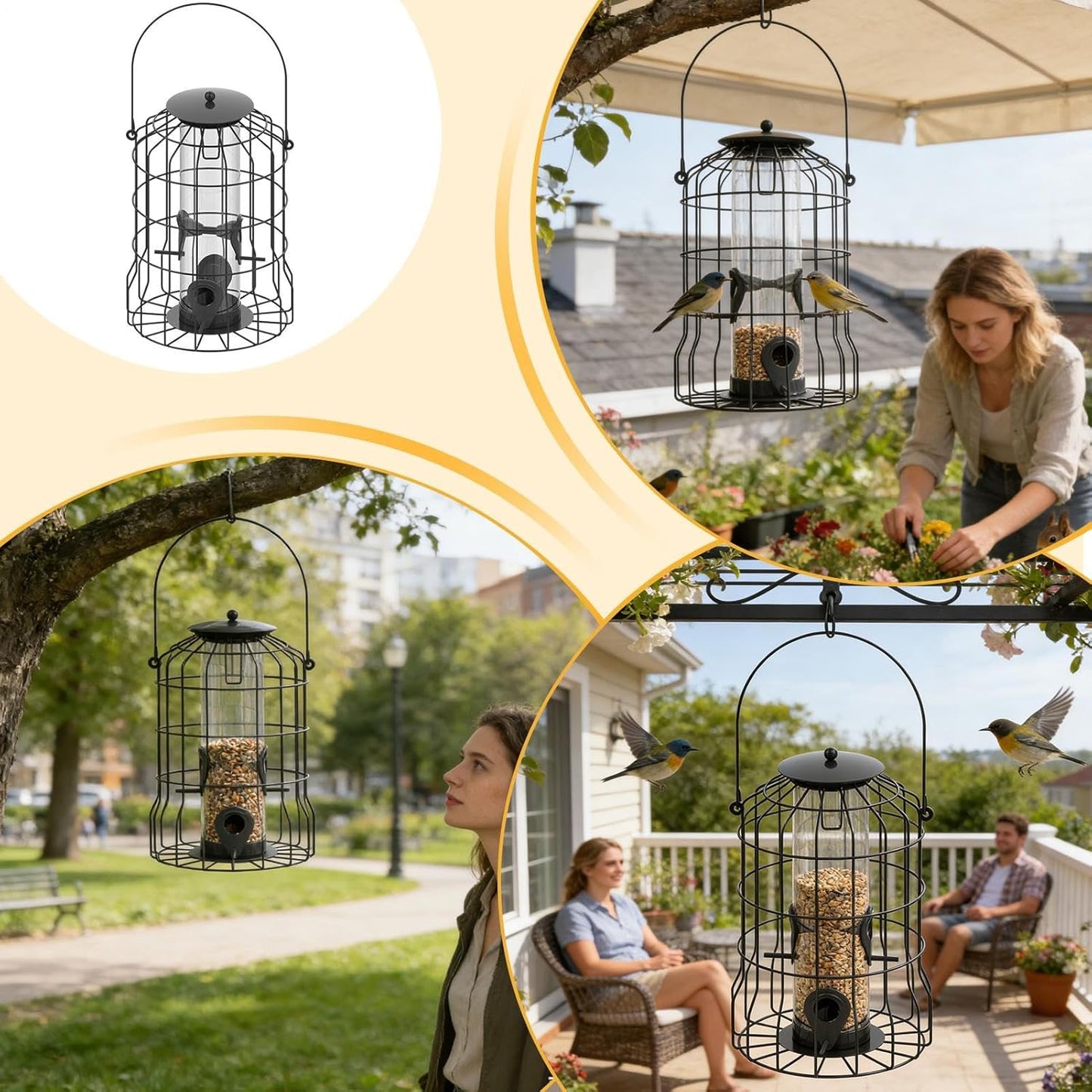 Bird Feeder, 4-Port Weatherproof Squirrel-Proof Metal Large Outdoor Ha