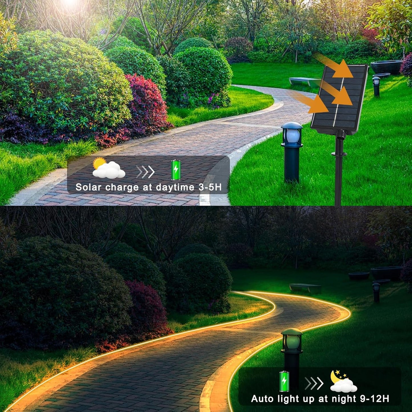 Solar Strip Lights Outdoor, 33Ft 640 LED Waterproof Strip Lights with Remote Timer Dimmable Outside Strip Light for Garden Yard Party Decor (No Adhesive)