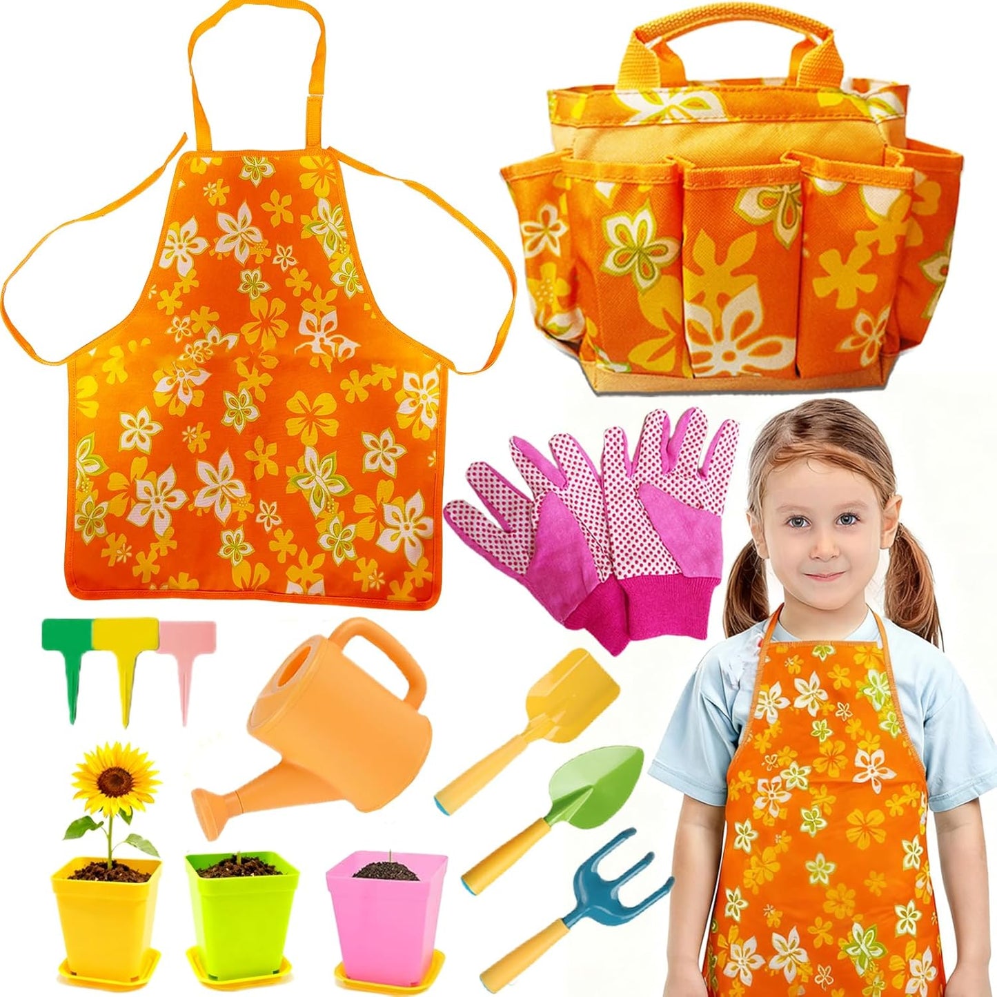 Kids Gardening Tools Set, 13 Pcs Gardening Kit with Apron & Tote Bag, 
