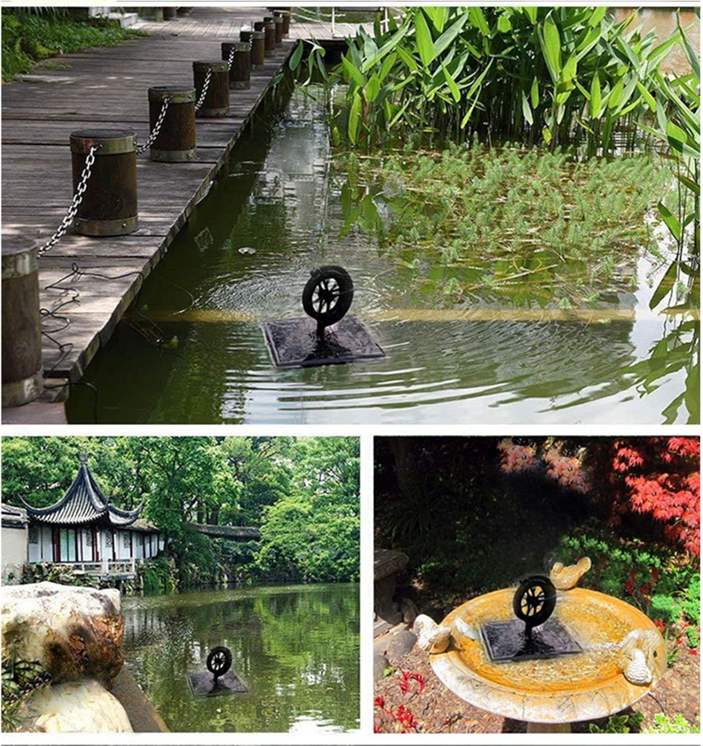 Pilipane Solar Fountain Pump with LED Color Light Solar Powered Bird Bath Fountain 8 Nozzles Windmill for Outdoors Garden ABS PC Material 165x165x128.5mm