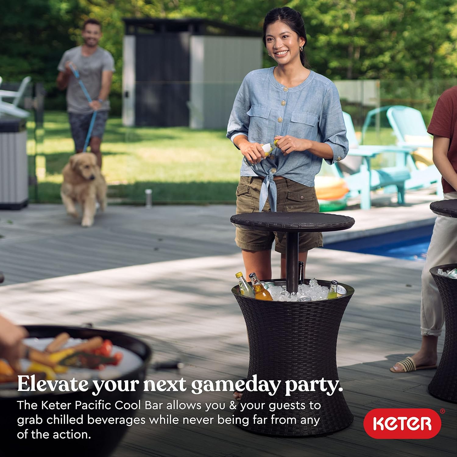 Keter Pacific Cool Bar Outdoor Patio Furniture and Hot Tub Side Table 