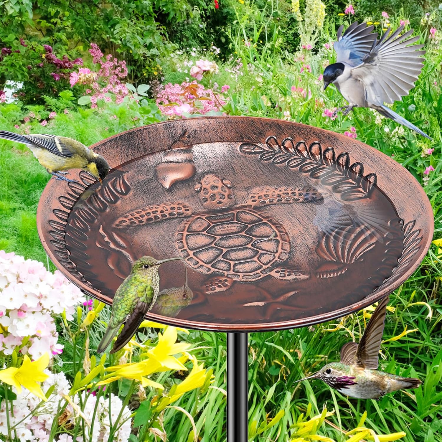 40 Inch Metal Bird Bath for Outside, Detachable Birdbath & Birdfeeder 