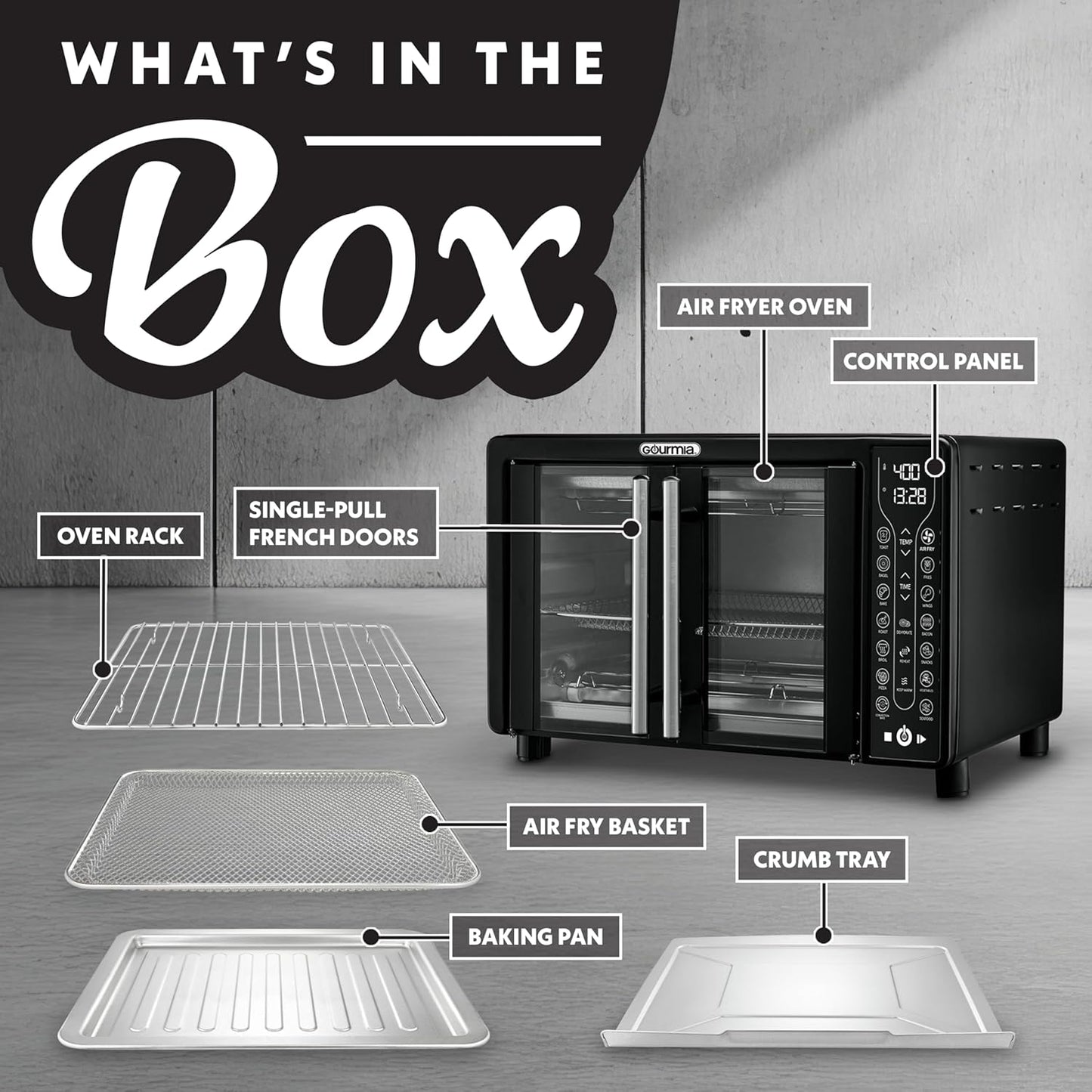 Gourmia French Door Air Fryer – 25 Qt Large Capacity Convection Oven, 