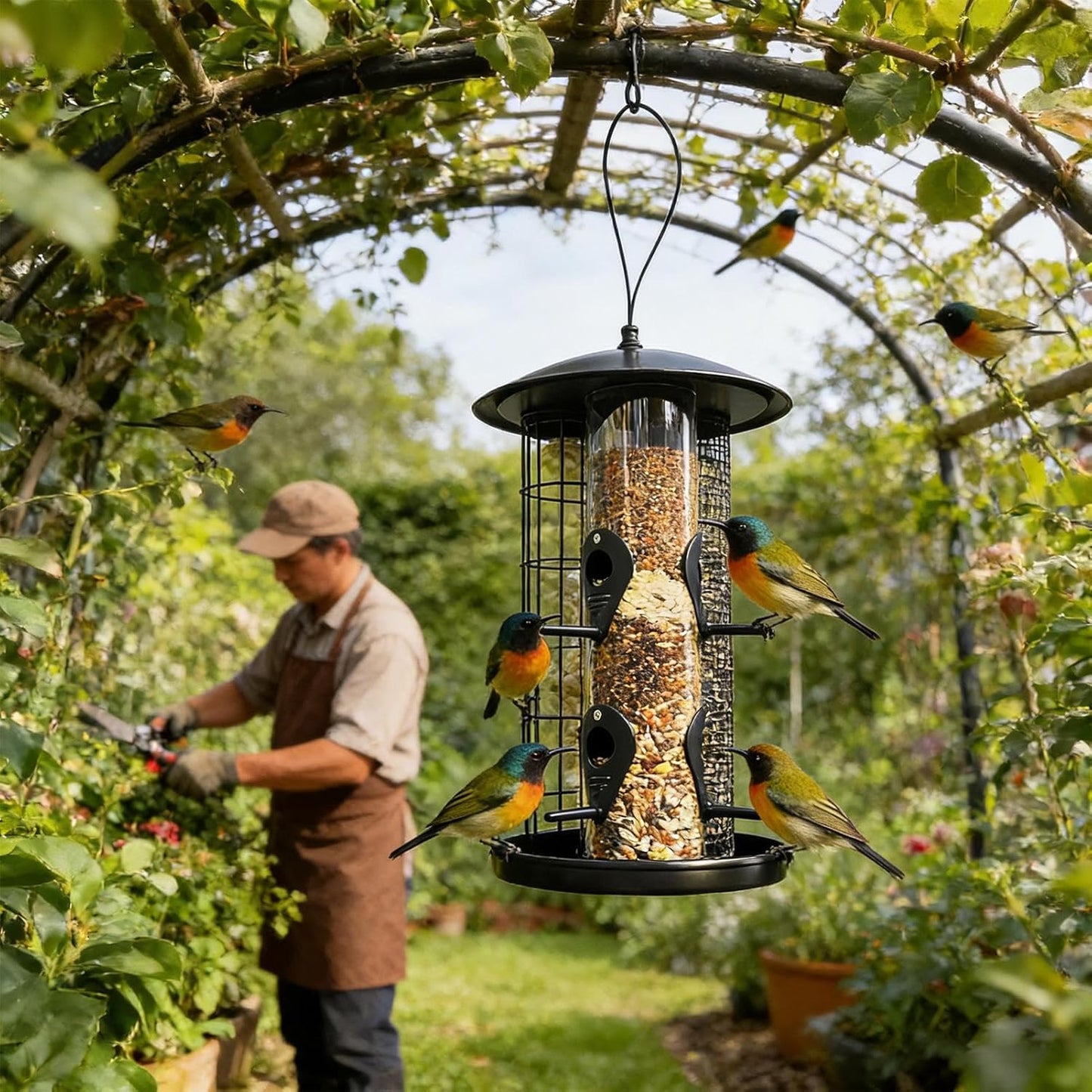 Bird Feeders for Outside,Large Capacity Weatherproof Triple-Tube Feeding,Bird Feeder Squirrel Proof Station - for Wild Finch Chickadee Hummingbird Food Nut Garden Yard Patio Porch
