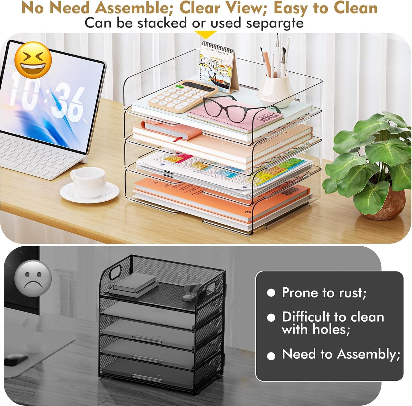 YKLSLH 4 Trays Paper Organizer Letter Tray - Acrylic Desk File Organiz