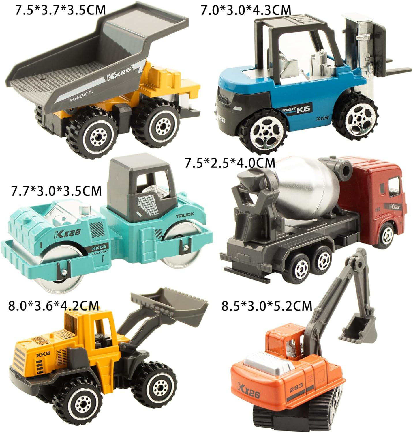 BenRich 6 Pcs Mini Die Cast Toy Set 1/64 Scale Alloy Construction Mode