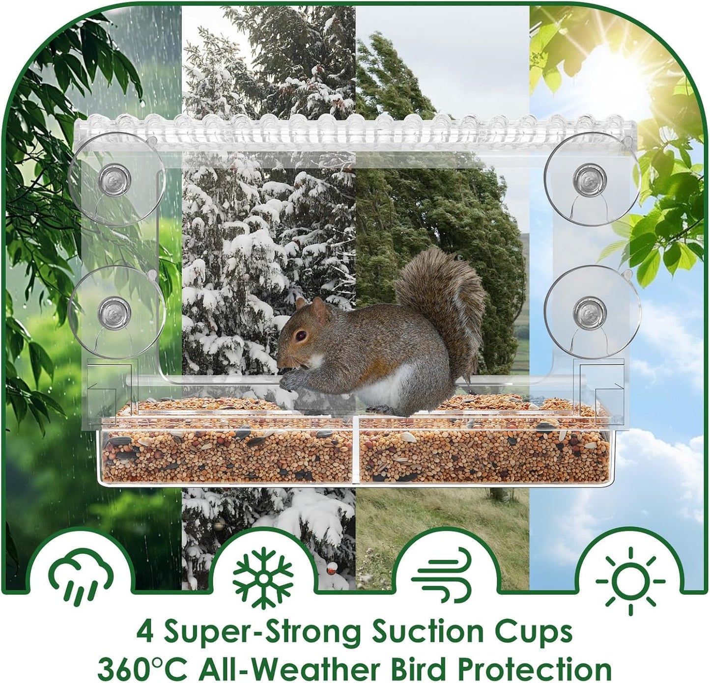 Clear Window Bird Feeders with Strong Suction Cups for Outdoors, Large Capacity Window Feeder, Detachable Tray Easy to Clean and Refill, for Parents Kids and Bird Lovers