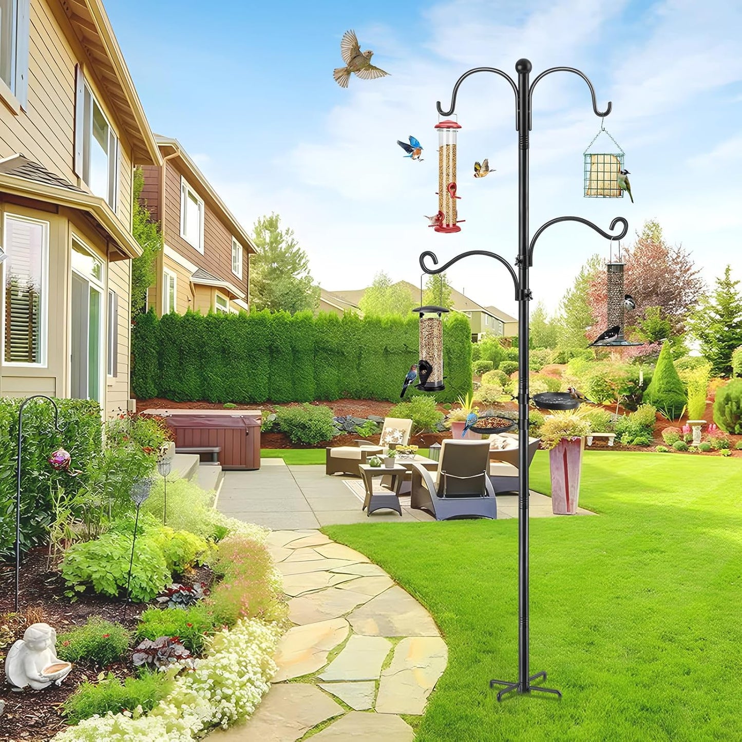 Bird Feeder Pole, Bird Feeding Station 88 Inch Shepherds Hooks for Out