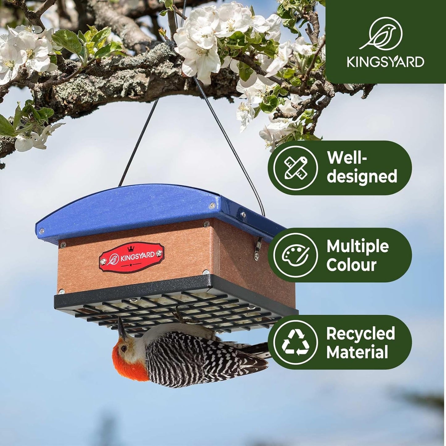 Kingsyard Upgraded Upside Down Double Suet Feeder with Metal Weatherpr
