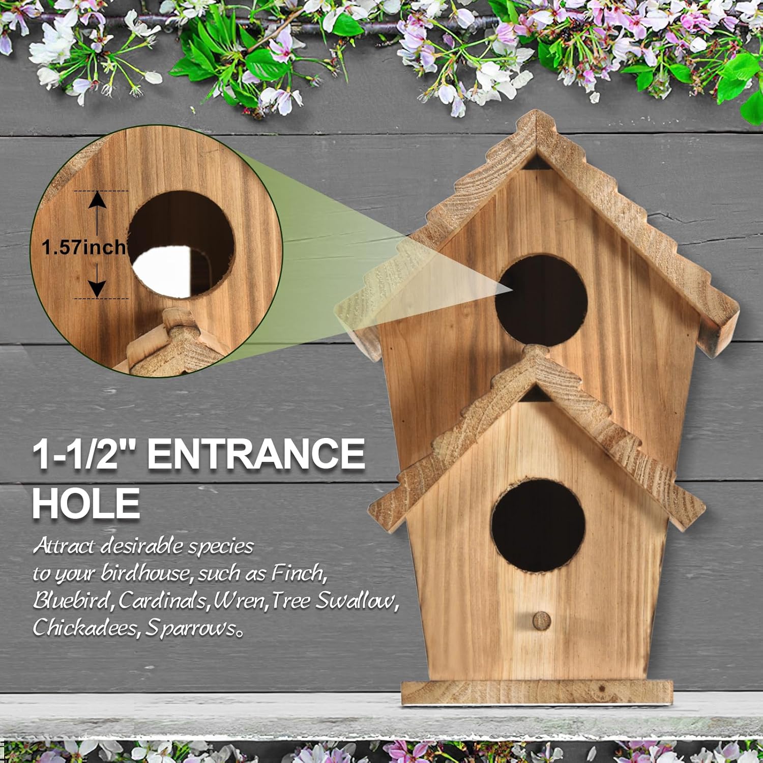Bird Houses for Outside-2 Hole Wooden Outdoor Bird House,Wild Bird Box