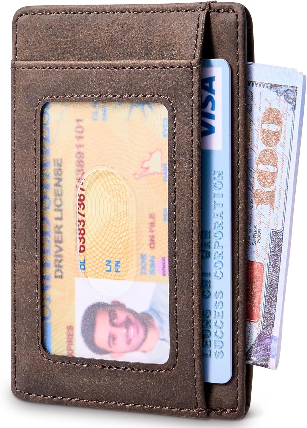 Travelambo Slim Wallet Front Pocket Minimalist Leather RFID Blocking M