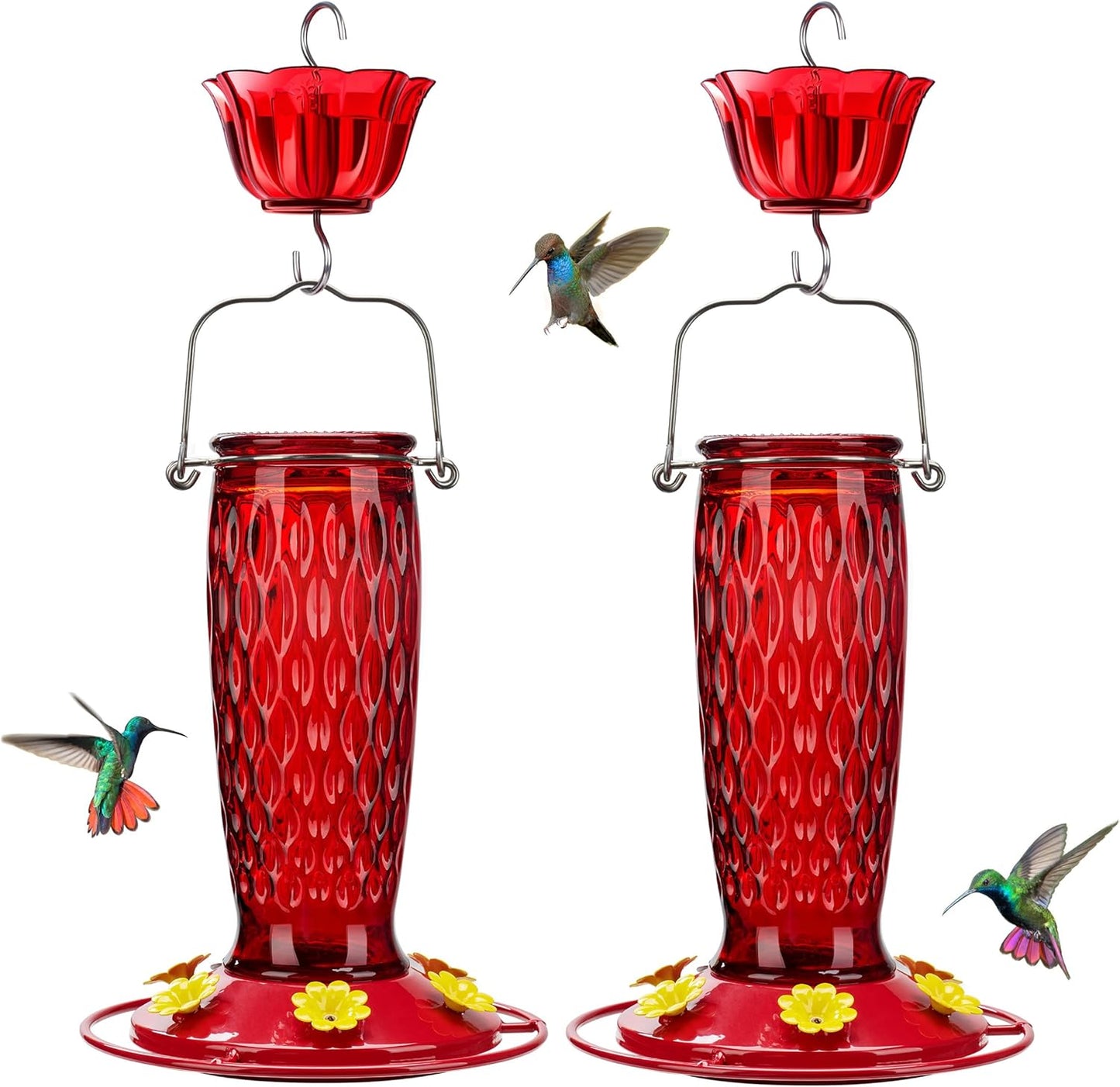 Kingsyard 2 Pack Glass Hummingbird Feeders for Outdoors Hanging, Wild 