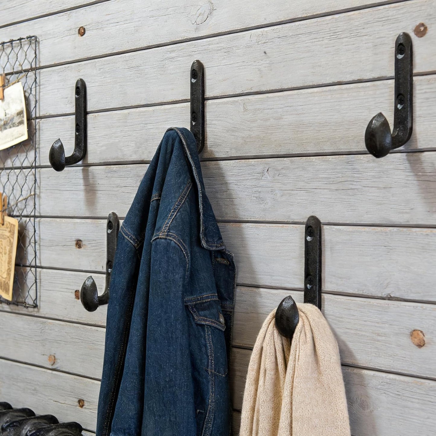 5PC Rustic Cast Iron Wall Mounted Hooks Heavy Duty Vintage Antique Black Railroad Spike Coat Hooks for Towel Bag Hat Bathroom Kitchen Farmhouse Outdoor Home Garden Hanging Tools Planter
