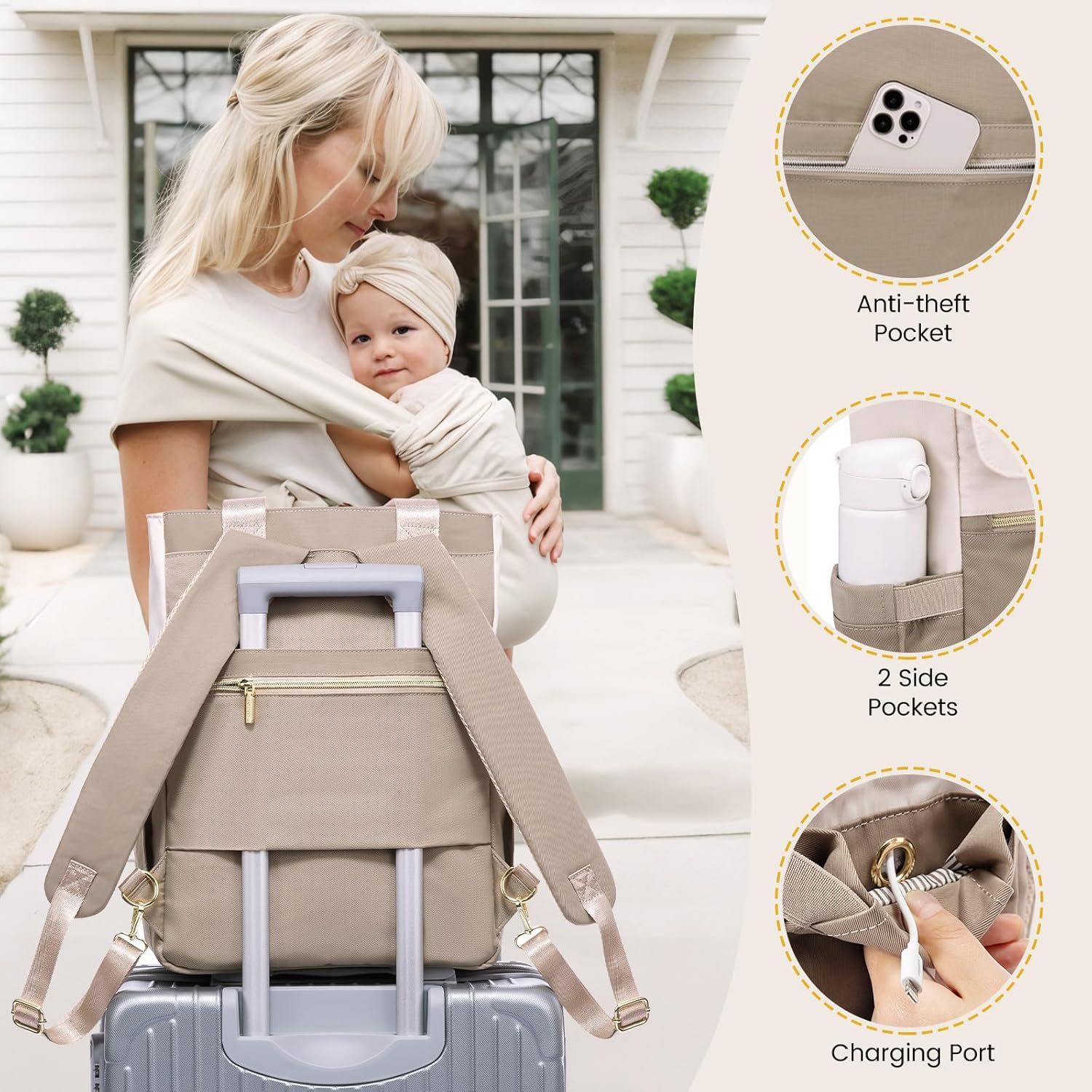 LOVEVOOK Diaper Bag Backpack,Diaper Bag Tote with Insulated Pockets,Ba