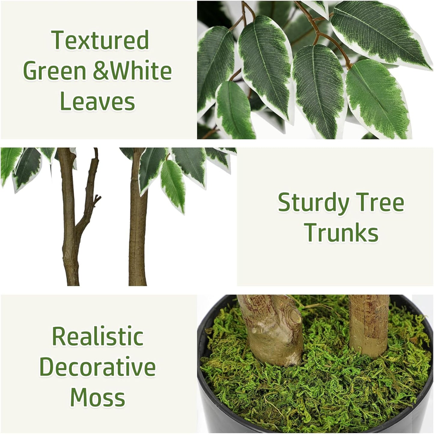 2 Pack Artificial Ficus Tree 4ft Silk Fake Ficus Leaves Plant 120cm Potted Faux Ficus Tree with Decorative Moss Dual Trunks Indoor Outdoor Big Fake Plants with Pot for Home Garden Office Livingroom