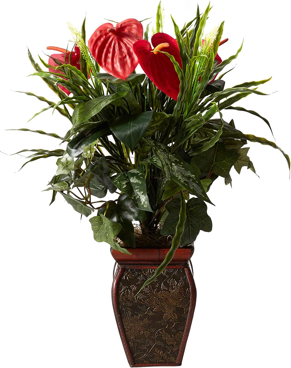 Nearly Natural Mixed Greens & Anthurium with Decorative Vase Silk Plant