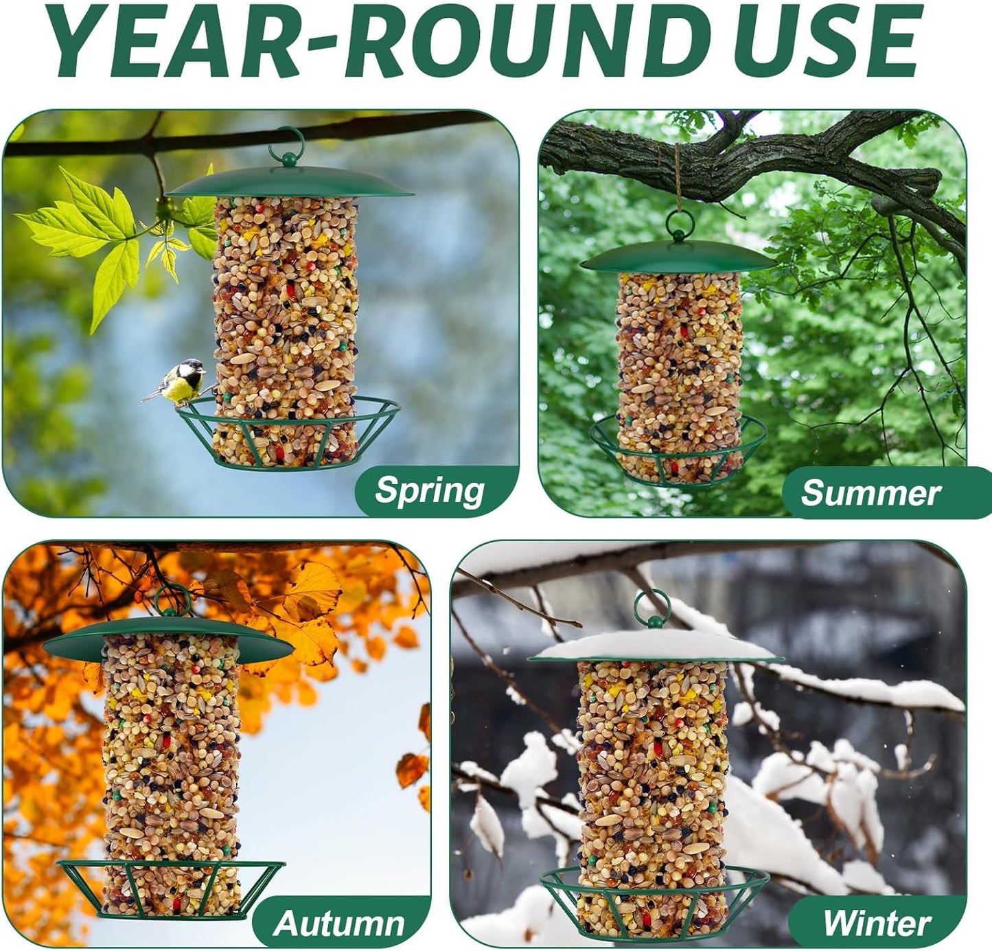 2 Pcs Suet Feeder Cylinder Bird Feeder S-6-2 Seed Cake Feeders Green Metal Feeders for Hanging Garden Backyard Outdoors Wild Birdfeeding