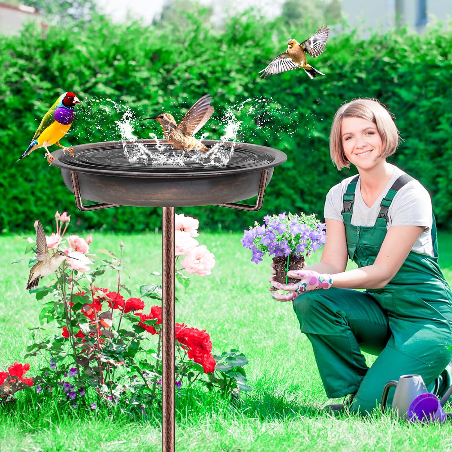 Metal Bird Bath for Outside Garden Birdbath Bowl, 36.2" Height Freesta