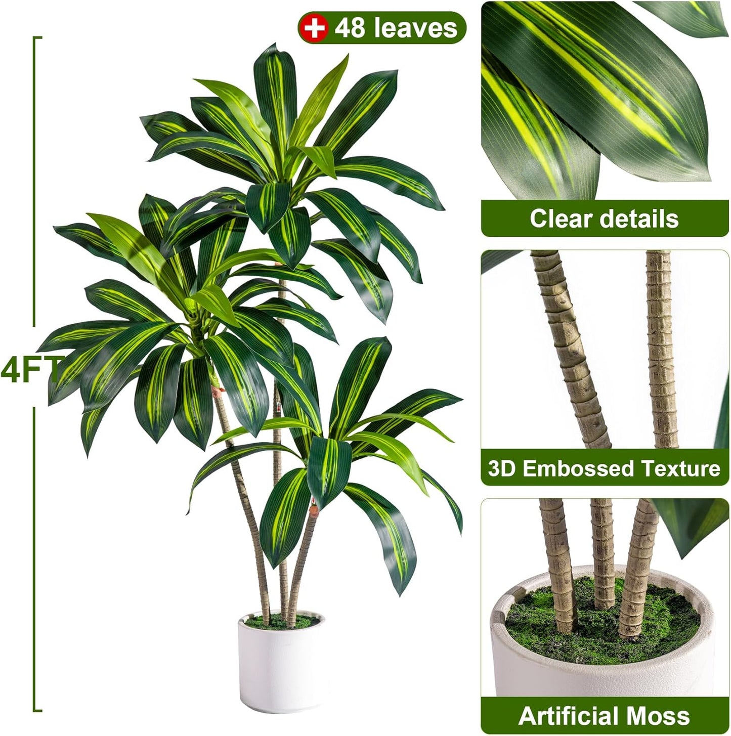 Tall Fake Tree Artificial Trees Plant with White Planter Pot Indoor Outdoor Potted Silk Plants Large Faux Trees loor Floor for Home Living Room Office Outside Patio para decoracion Housewarming Gift