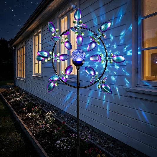 Large Peacock Solar Wind Spinner Outdoor - Metal Kinetic Sculptures wi