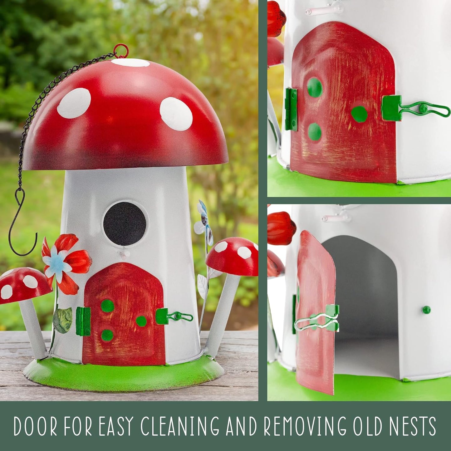 Mushroom Shaped Birdhouse; Songbird Nesting Galvanized Iron Colorful Mushroom Bird House
