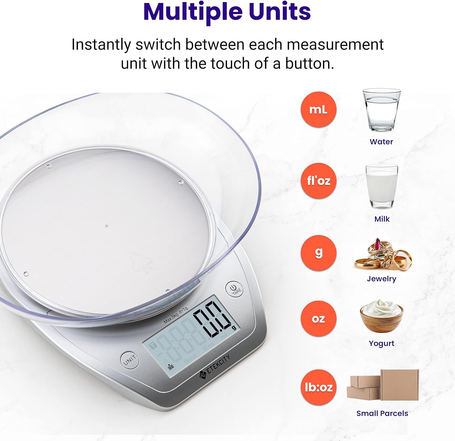 Etekcity 0.1g Food Kitchen Scale, Bowl, Digital Grams and Ounces for W