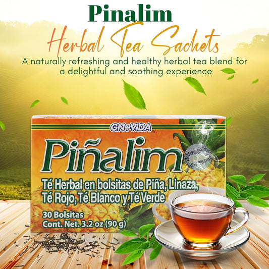 GN + VIDA Pinalim Tea | 홍차, 녹차, 백차 및 세나 잎이 함유된 파인애플 기반 차 | 티백 30개