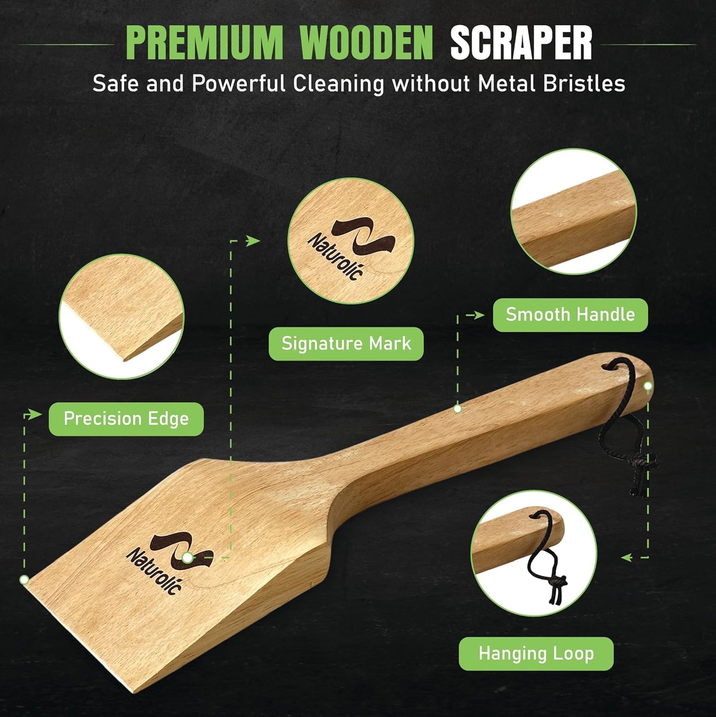 All-Natural Wooden Grill Scraper Tool 18" | Bristle-Free Grill Cleaner for Outdoor Grill | Eco-Friendly BBQ Cleaning Tool for Safe Grate Care