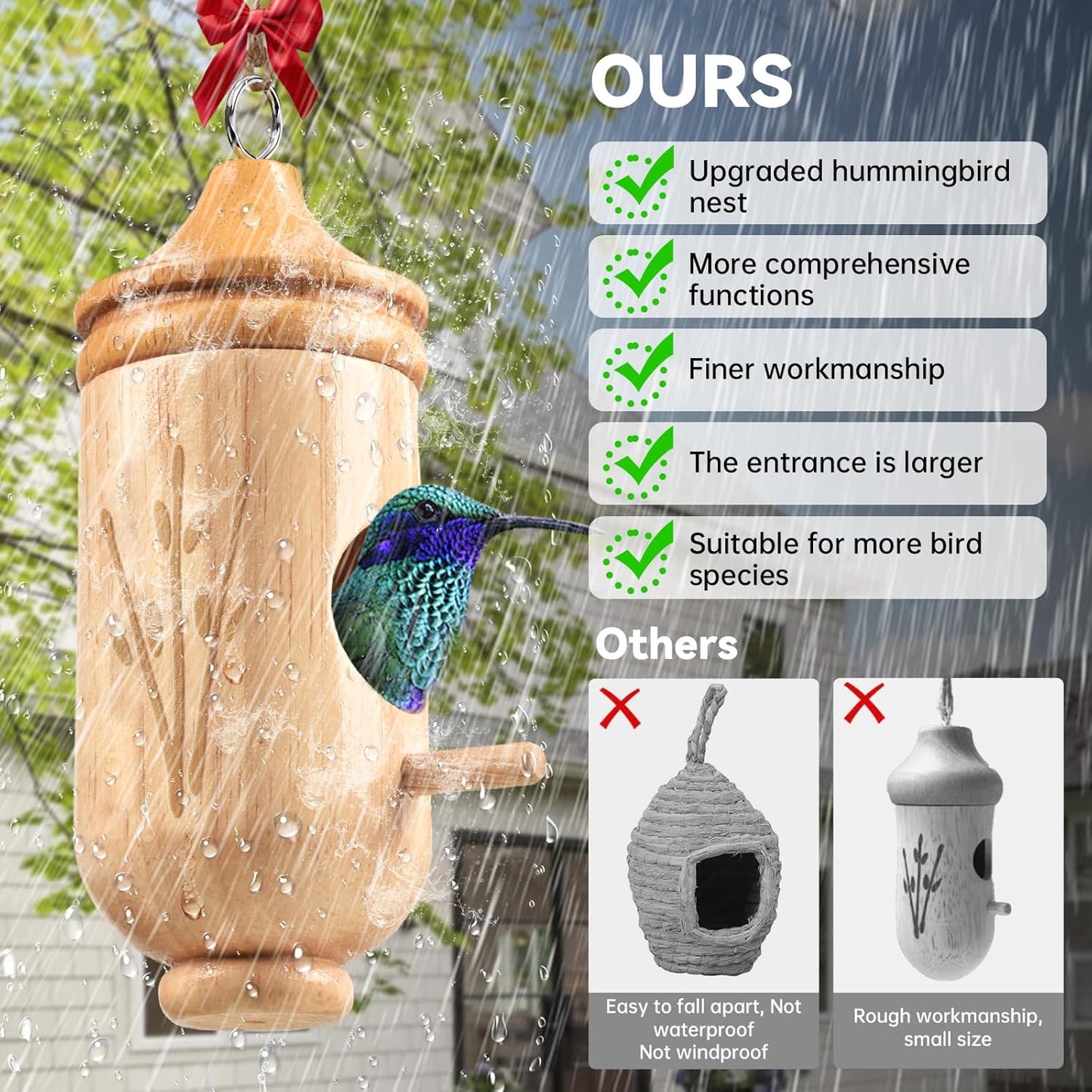 Hummingbird House, Solid Wood Hummingbird Houses for Outside-Exquisite