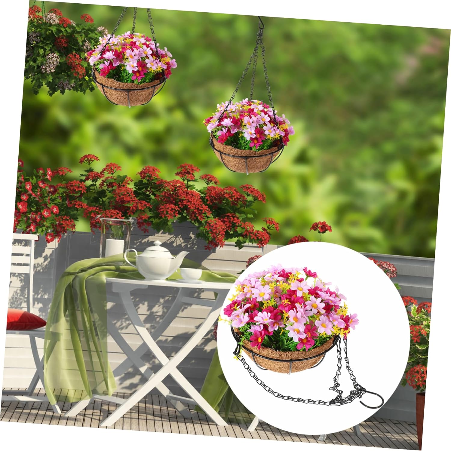 PRETYZOOM Artificial Flower Hanging Basket Large Silk Hydrangea Fake P