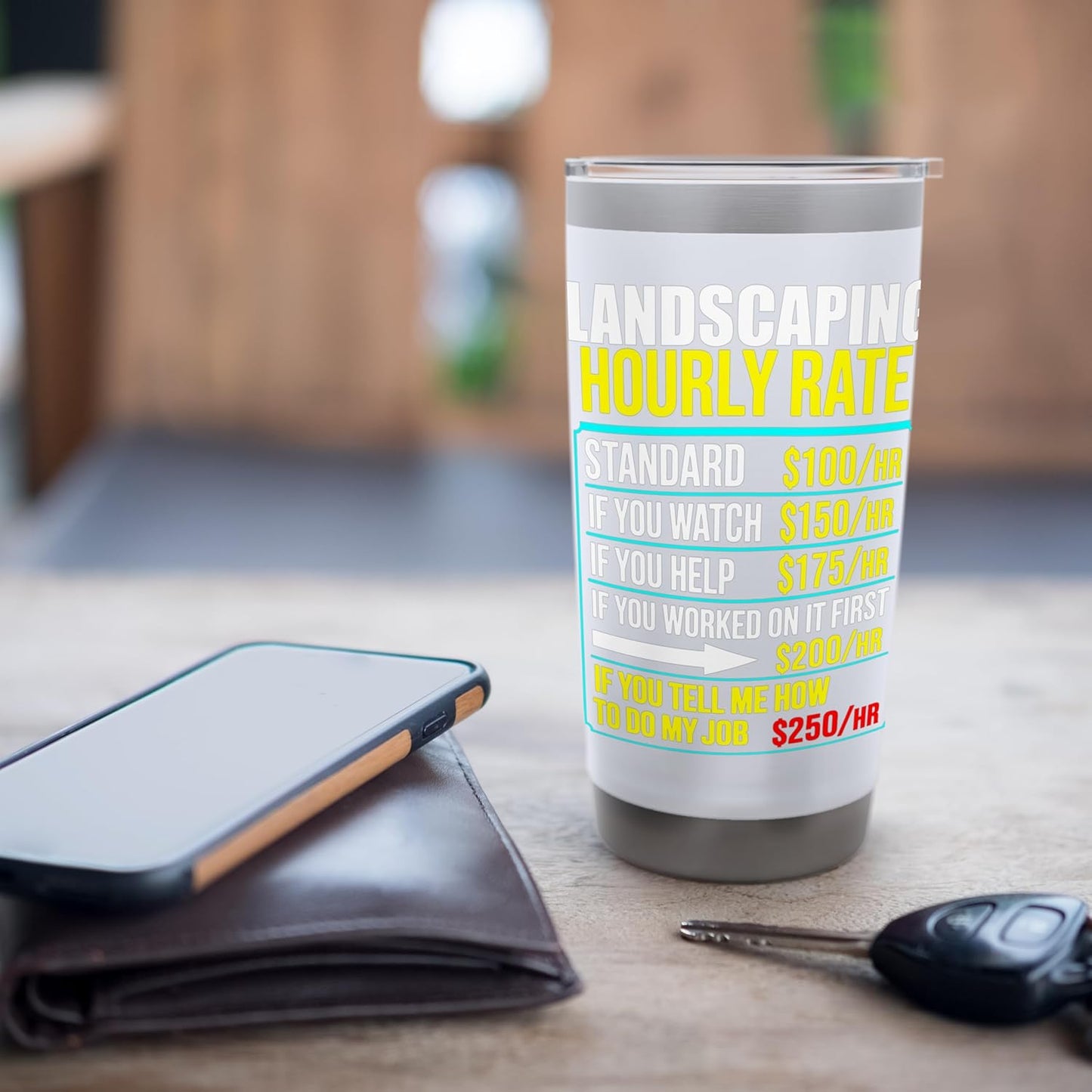 funny hourly rate job men humor landscaping landscaper Stainless Steel Insulated Tumbler