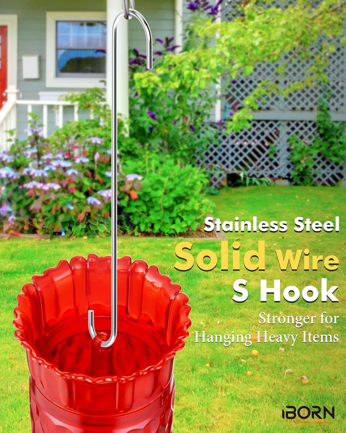 iBorn 12 Inch Extension S Hooks Stainless Steel S Hooks, Heavy Duty S Hook for Hanging Bird Feeders, Flower Basket, Plants, Lanterns, Windchimes, 1 Pack