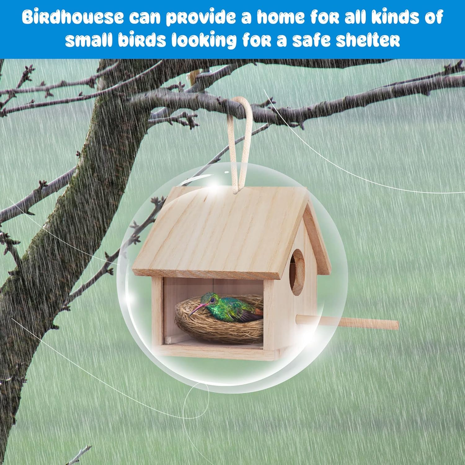 Bird Houses for Outside Clearance with Pole, Wood Birdhouse Blue Bird 